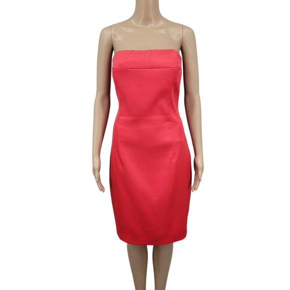 Laundry By Shelli Segal 90s Vintage Coral Red Strapless Fitted Dress - Picture 1 of 10